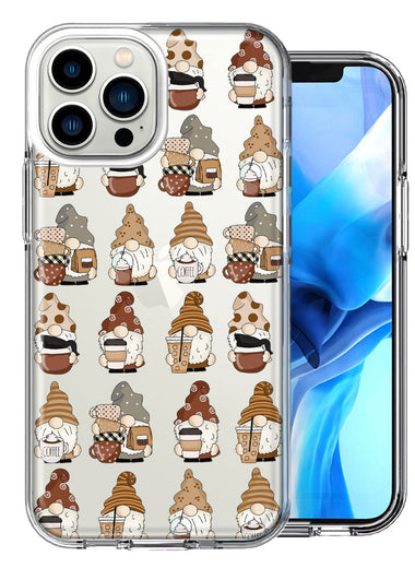 Apple iPhone 13 Pro Max Cute Morning Coffee Lovers Gnomes Characters Drip Iced Latte Americano Espresso Brown Double Layer Phone Case Cover
