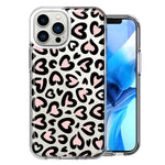 Apple iPhone 14 Pro Cute Pink Leopard Print Hearts Valentines Day Love Double Layer Phone Case Cover