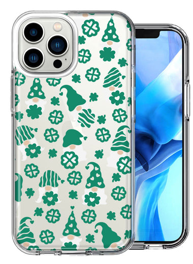 Apple iPhone 14 Pro Max Lucky Green St Patricks Day Cute Gnomes Shamrock Polkadots Double Layer Phone Case Cover