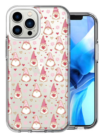 Apple iPhone 13 Pro Max Pink Blush Valentines Day Flower Hearts Gnome Characters Cute Double Layer Phone Case Cover
