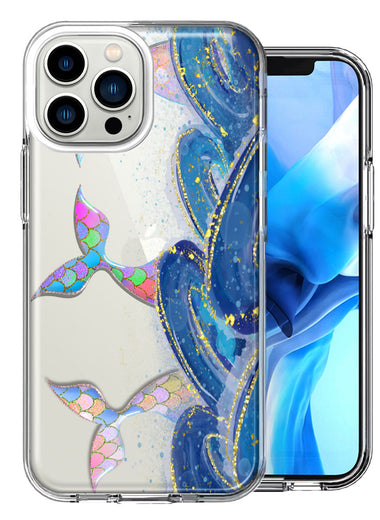 Apple iPhone 13 Pro Max Rainbow Mermaid Tails Scales Ocean Waves Beach Girls Summer Double Layer Phone Case Cover