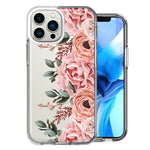 Apple iPhone 15 Pro Max Blush Pink Peach Spring Flowers Peony Rose Design Double Layer Phone Case Cover