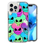Apple iPhone 15 Pro Bright Rainbow Nightmare Skulls Spooky Season Halloween Design Double Layer Phone Case Cover