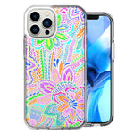 Apple iPhone 14 Pro Colorful Summer Flowers Doodle Art Design Double Layer Phone Case Cover