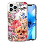 Apple iPhone 15 Pro Indie Spring Peace Skull Feathers Floral Butterfly Flowers Design Double Layer Phone Case Cover