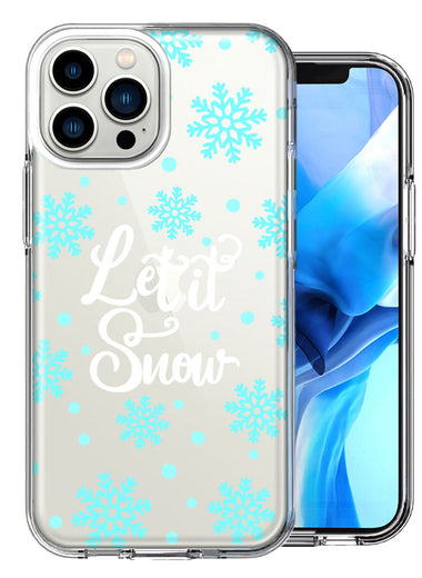 Apple iPhone 14 Pro Max Christmas Holiday Let It Snow Winter Blue Snowflakes Design Double Layer Phone Case Cover