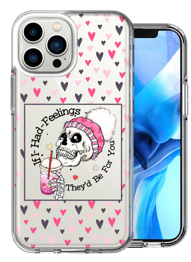 Apple iPhone 13 Pro Max Pink Dead Valentine Skull Frap Hearts If I had Feelings They'd Be For You Love Double Layer Phone Case Cover