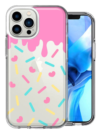 Apple iPhone 14 Pro Max Pink Drip Frosting Cute Heart Sprinkles Kawaii Cake Design Double Layer Phone Case Cover