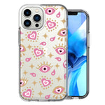 Apple iPhone 14 Pro Max Pink Evil Eye Lucky Love Law of Attraction Design Double Layer Phone Case Cover