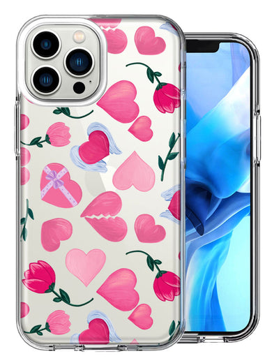 Apple iPhone 13 Pro Max Pretty Valentines Day Hearts Chocolate Candy Angel Flowers Double Layer Phone Case Cover
