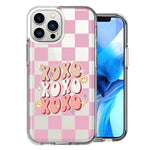 Apple iPhone 14 Pro Max Retro Pink Checkered XOXO Vintage 70s Style Hippie Valentine Love Double Layer Phone Case Cover