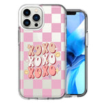 Apple iPhone 11 Pro Retro Pink Checkered XOXO Vintage 70s Style Hippie Valentine Love Double Layer Phone Case Cover