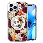Apple iPhone 13 Pro Romance Is Dead Valentines Day Halloween Skull Floral Autumn Flowers Double Layer Phone Case Cover