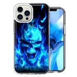 Apple iPhone 14 Pro Blue Flaming Skull Double Layer Phone Case Cover