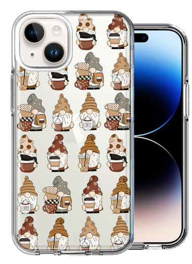 Apple iPhone 15 Plus Cute Morning Coffee Lovers Gnomes Characters Drip Iced Latte Americano Espresso Brown Double Layer Phone Case Cover