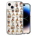 Apple iPhone 14 Plus Cute Morning Coffee Lovers Gnomes Characters Drip Iced Latte Americano Espresso Brown Double Layer Phone Case Cover