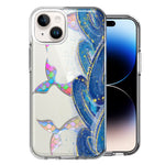 Apple iPhone 14 Plus Rainbow Mermaid Tails Scales Ocean Waves Beach Girls Summer Double Layer Phone Case Cover