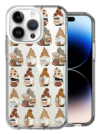 Apple iPhone 14 Pro Max Cute Morning Coffee Lovers Gnomes Characters Drip Iced Latte Americano Espresso Brown Double Layer Phone Case Cover