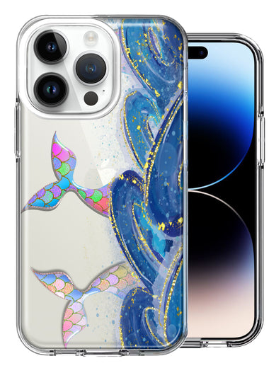 Apple iPhone 14 Pro Rainbow Mermaid Tails Scales Ocean Waves Beach Girls Summer Double Layer Phone Case Cover