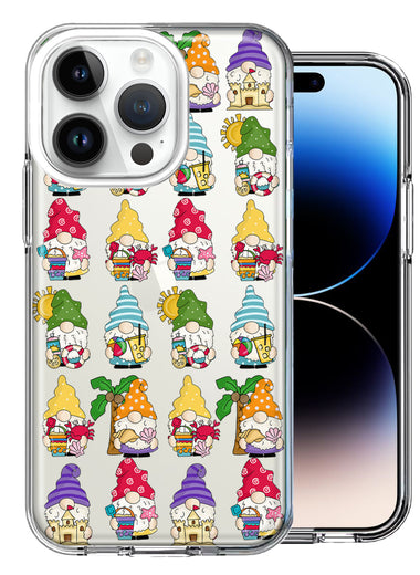 Apple iPhone 14 Pro Summer Beach Cute Gnomes Sand Castle Shells Palm Trees Double Layer Phone Case Cover
