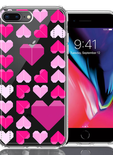 Apple iPhone 7/8 Plus Pink Purple Origami Valentine's Day Polkadot Hearts Design Double Layer Phone Case Cover