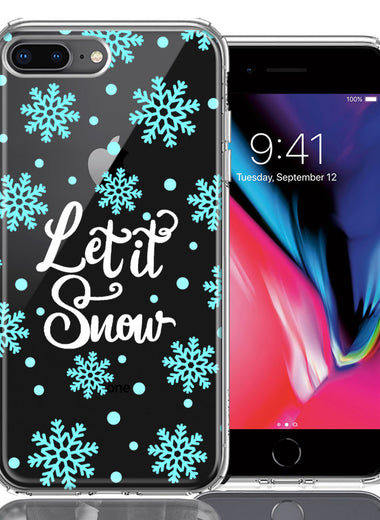 Apple iPhone 7/8 Plus Christmas Holiday Let It Snow Winter Blue Snowflakes Design Double Layer Phone Case Cover