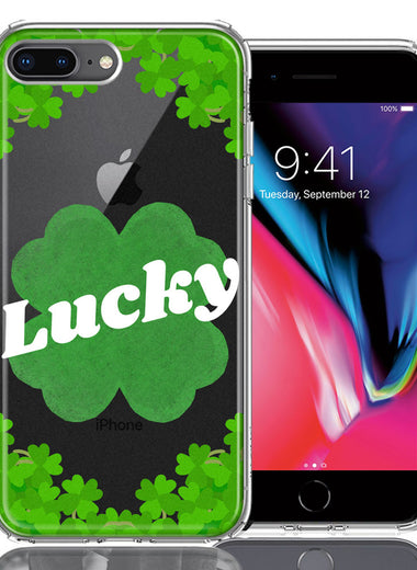 Apple iPhone 7/8 Plus Lucky St Patrick's Day Shamrock Green Clovers Double Layer Phone Case Cover