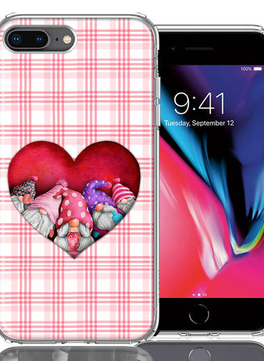 Apple iPhone 7/8 Plus Valentine's Day Garden Gnomes Heart Love Pink Plaid Double Layer Phone Case Cover