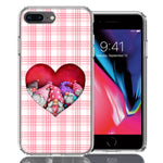 Apple iPhone 7/8 Plus Valentine's Day Garden Gnomes Heart Love Pink Plaid Double Layer Phone Case Cover