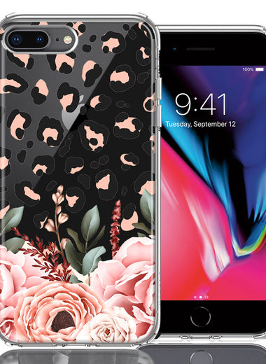 For Apple iPhone 6/7/8 Plus Classy Blush Peach Peony Rose Flowers Leopard Phone Case Cover