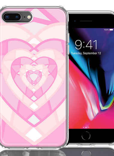 Apple iPhone 7/8 Plus Pink Gem Hearts Design Double Layer Phone Case Cover