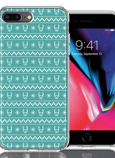 Apple iPhone 7/8 Plus Teal Christmas Reindeer Pattern Design Double Layer Phone Case Cover