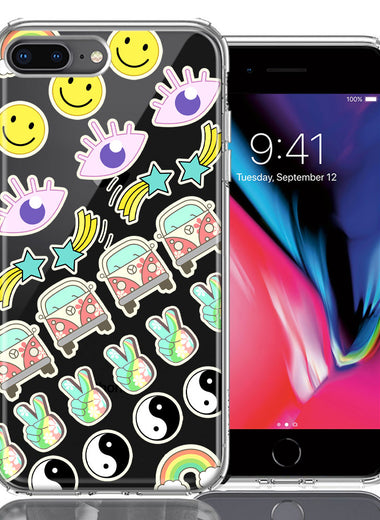Apple iPhone 7/8 Plus 70's Yin Yang Hippie Happy Peace Stars Design Double Layer Phone Case Cover
