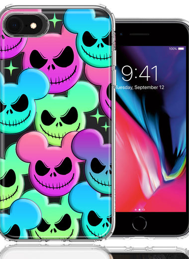 Apple iPhone 6/7/8/SE 2020/SE 3 2022 Bright Rainbow Nightmare Skulls Spooky Season Halloween Design Double Layer Phone Case Cover
