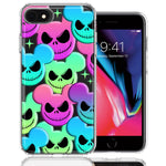 Apple iPhone 6/7/8/SE 2020/SE 3 2022 Bright Rainbow Nightmare Skulls Spooky Season Halloween Design Double Layer Phone Case Cover