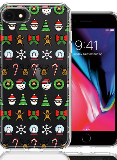Apple iPhone 6/7/8/SE 2020/SE 3 2022 Classic Christmas Polka Dots Santa Snowman Reindeer Candy Cane Design Double Layer Phone Case Cover