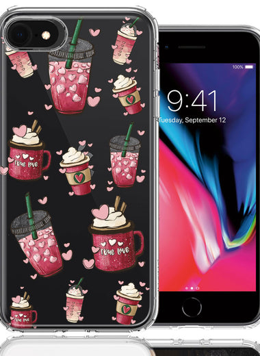 Apple iPhone 6/7/8/SE Coffee Lover Valentine's Hearts Pink Drink Latte Double Layer Phone Case Cover