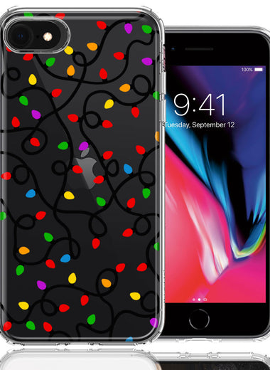 Apple iPhone 6/7/8/SE 2020/SE 3 2022 Colorful Nostalgic Vintage Christmas Holiday Winter String Lights Design Double Layer Phone Case Cover