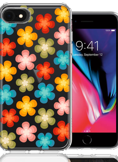 Apple iPhone 6/7/8/SE 2020/SE 3 2022 Groovy Gradient Retro Color Flowers Double Layer Phone Case Cover