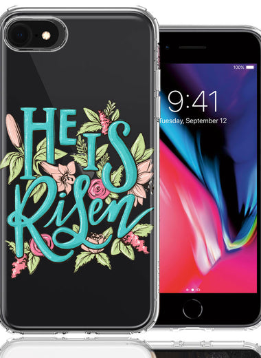 Apple iPhone 6/7/8/SE He Is Risen Text Easter Jesus Christian Flowers Double Layer Phone Case Cover