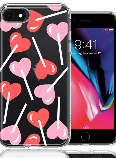 Apple iPhone 6/7/8/SE 2020/SE 3 2022 Heart Suckers Lollipop Valentines Day Candy Lovers Double Layer Phone Case Cover