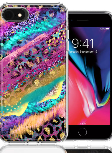 Apple iPhone 6/7/8/SE Leopard Paint Colorful Beautiful Abstract Milkyway Double Layer Phone Case Cover
