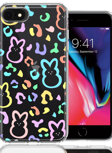 Apple iPhone 6/7/8/SE Leopard Easter Bunny Candy Colorful Rainbow Double Layer Phone Case Cover