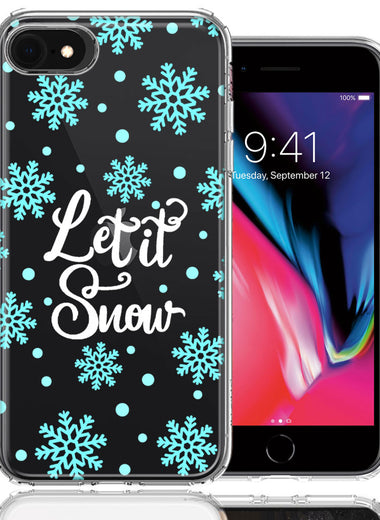 Apple iPhone 6/7/8/SE 2020/SE 3 2022 Christmas Holiday Let It Snow Winter Blue Snowflakes Design Double Layer Phone Case Cover