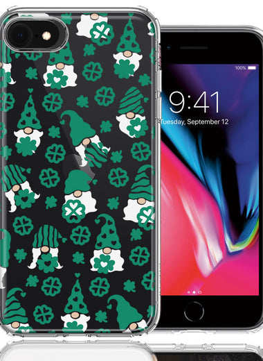 Apple iPhone 6/7/8/SE 2020/SE 3 2022 Lucky Green St Patricks Day Cute Gnomes Shamrock Polkadots Double Layer Phone Case Cover