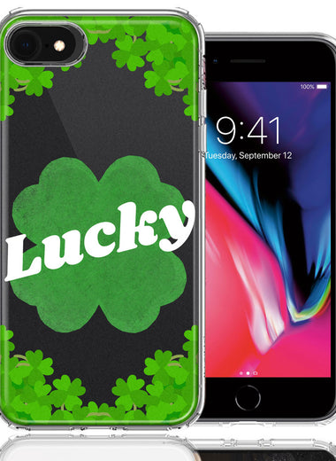 Apple iPhone 6/7/8/SE Lucky St Patrick's Day Shamrock Green Clovers Double Layer Phone Case Cover
