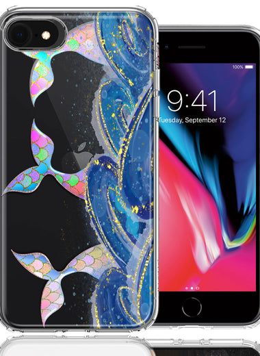 Apple iPhone 6/7/8/SE 2020/SE 3 2022 Rainbow Mermaid Tails Scales Ocean Waves Beach Girls Summer Double Layer Phone Case Cover