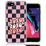 Apple iPhone 6/7/8/SE 2020/SE 3 2022 Retro Pink Checkered XOXO Vintage 70s Style Hippie Valentine Love Double Layer Phone Case Cover