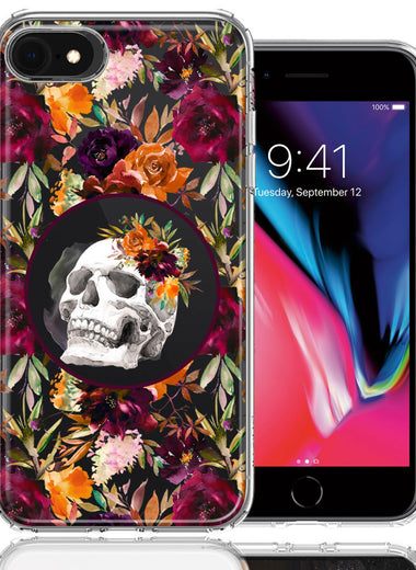 Apple iPhone 6/7/8/SE 2020/SE 3 2022 Romance Is Dead Valentines Day Halloween Skull Floral Autumn Flowers Double Layer Phone Case Cover
