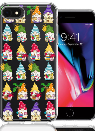 Apple iPhone 6/7/8/SE 2020/SE 3 2022 Summer Beach Cute Gnomes Sand Castle Shells Palm Trees Double Layer Phone Case Cover
